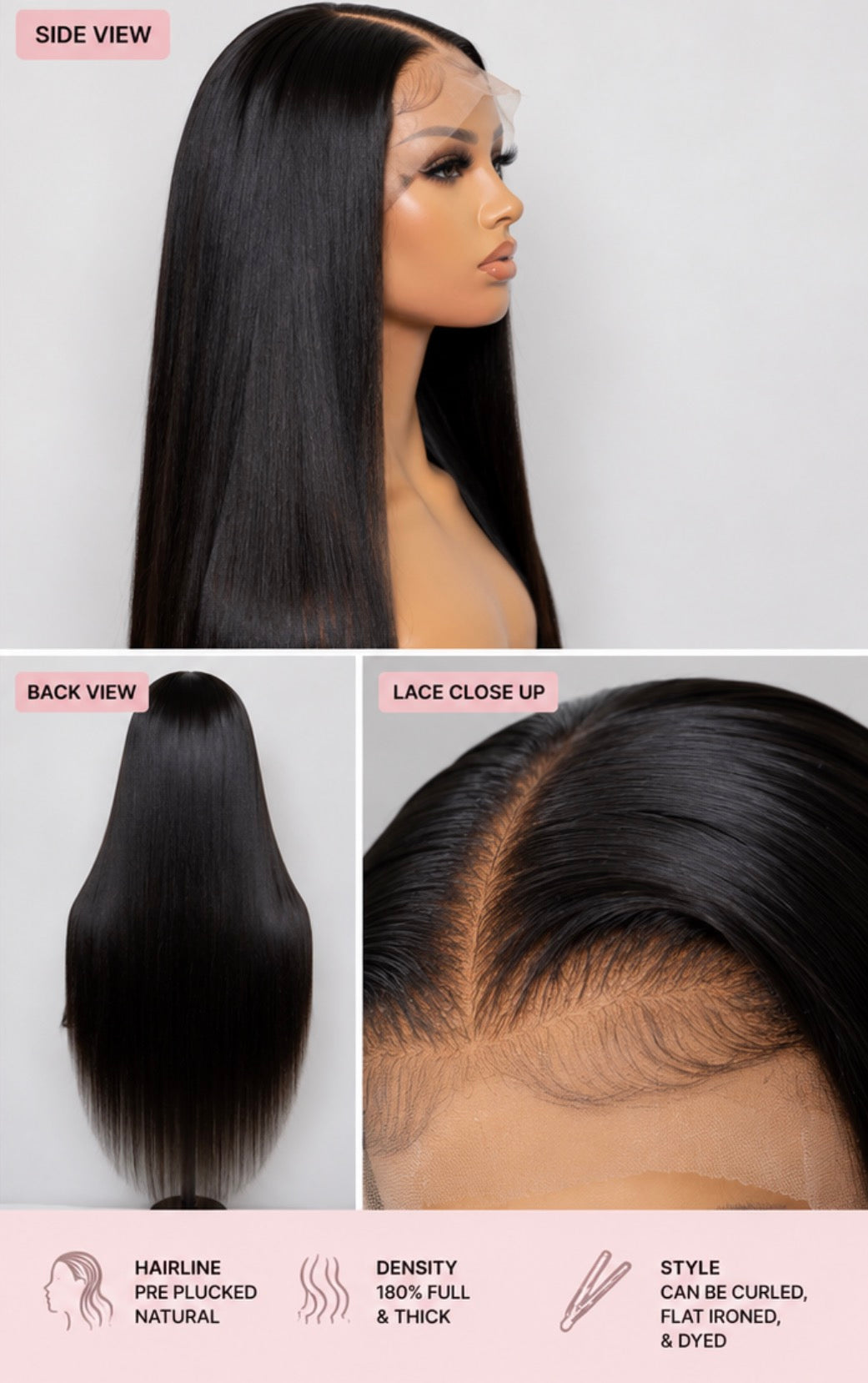 20–40inch Virgin Straight Human Hair 13×4 HD Lace Front Wig — 250% Density, Pre-Plucked